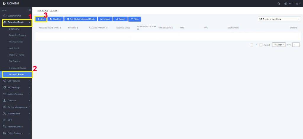 create inbound routes