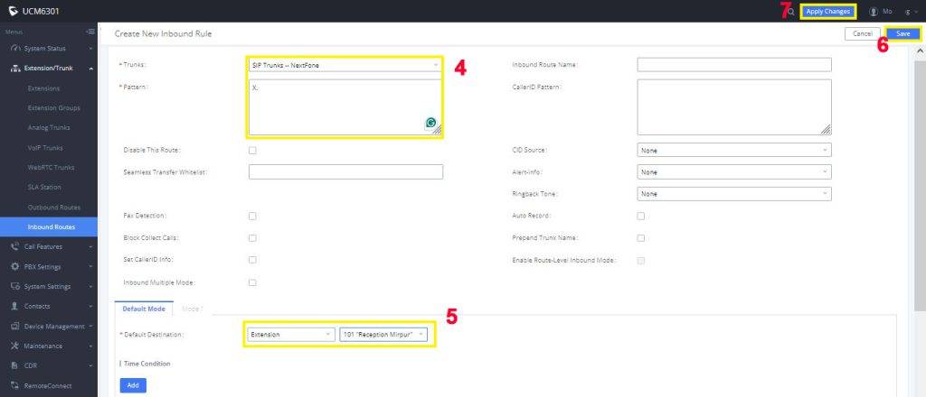 inbound routes create-save
